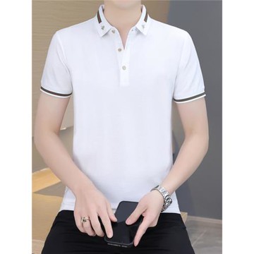純棉透氣冰絲2025夏季新款短袖t恤翻領POLO衫男純色休閑商務簡約