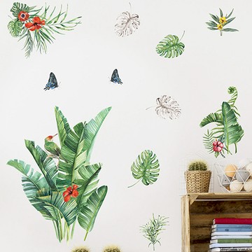 WA. WALL ART 植物夏日蝴蝶 防水PVC無痕設計壁貼 FX-C144  90 x 30cm  彩色