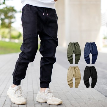 【NB1341J】大口袋素面抽繩休閒褲素色長褲縮口褲 (TJ9917)