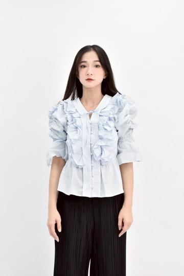 (S) snidel質感棉質純棉排扣藍色長袖上衣