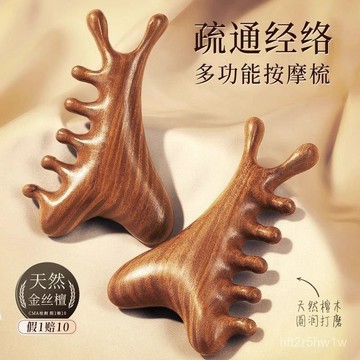 🔥臺灣出🔥【真檀木】多功能頭皮按摩梳子頭部脫髮頭療颳痧疏通經絡臉部眼部 摩梳 按摩器 頭皮按摩梳 五爪按摩梳 經絡梳 N