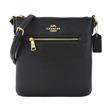 COACH ROWAN 簡單拉鍊防刮皮革扁斜背包（黑）_廠商直送