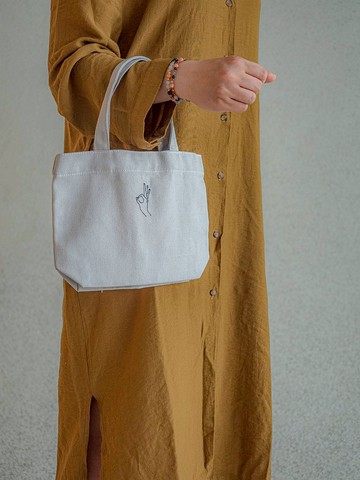 OK手勢 雙面刺繡 淺灰小提袋
