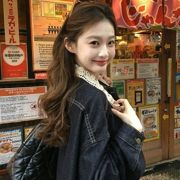 ⭐百搭實穿⭐  拼接蕾丝设计牛仔外套女25春秋复古穿搭宽松百搭ins休闲夹克上衣 女生外套 外套 韓系外套 女生外套