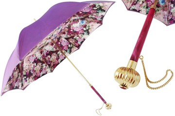 Pasotti 葩莎帝 紫花伞面 鲜花内饰 复古手柄 晴雨两用伞
