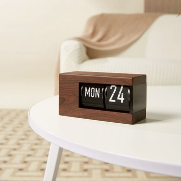 MIDCLOCK妙刻 歐式質感木紋日曆/星期機械翻頁鐘