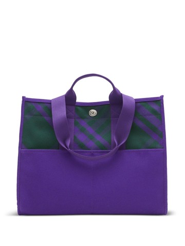 Burberry - check-pattern leather tote bag - men - Calf Leather/Cotton/Cotton - One Size - Purple