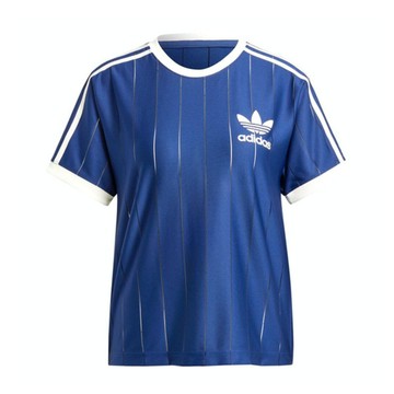 Adidas 3 Stripe Tee IR7466 女 短袖 上衣 運動 休閒 復古 三葉草 透視 穿搭 深藍