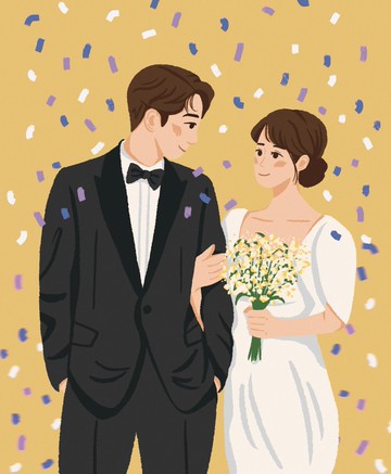 【客製化婚紗似顏繪】簡約婚紗人像 情侶