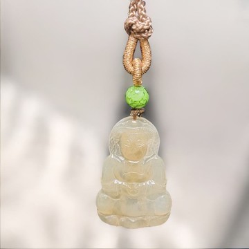冰種黃翡翡翠觀音菩薩項鍊 | 天然緬甸玉翡翠A貨 | 送禮