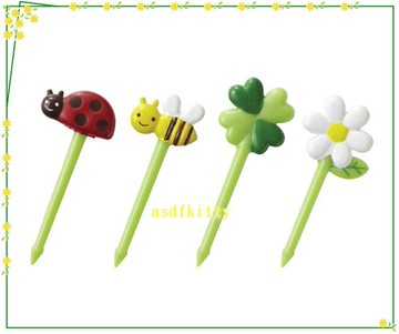 asdfkitty*日本msa小花小瓢蟲小蜜蜂幸運草食物叉/水果插-三明治叉-便當-正版商品