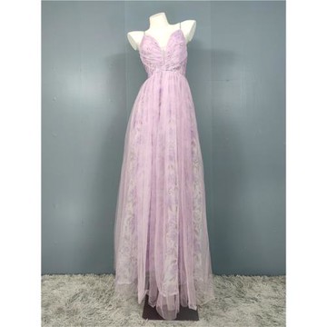 法式優雅精致印花網紗飄逸海南三亞度假拍攝仙女吊帶裙大擺裙長裙