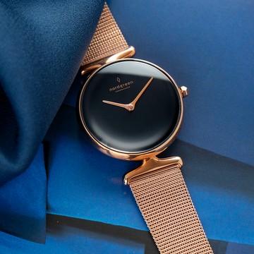 【Nordgreen】ND手錶 Unika 獨特 32mm 玫瑰金殼×黑面 玫瑰金米蘭錶帶(UN32RGMEROBL)
