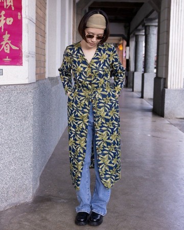 印度蓋染工藝純棉 七分袖洋裝 罩衫 －竹葉藍