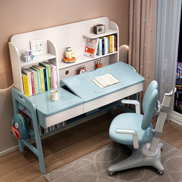 免運 熱銷 書架 書櫃 置物架 附發票 帶書架書桌可升降多功能實木學習桌子兒童小學生家用寫字桌椅套裝