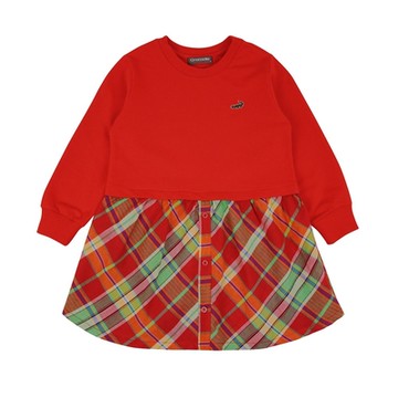 Crocodile Junior小鱷魚童裝-假兩件格紋襯衫裙襬洋裝- U66383-01 小童版