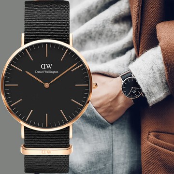 Daniel Wellington DW Classic Cornwall 經典極簡帆布帶手錶-40mm/玫瑰金框 DW00100148