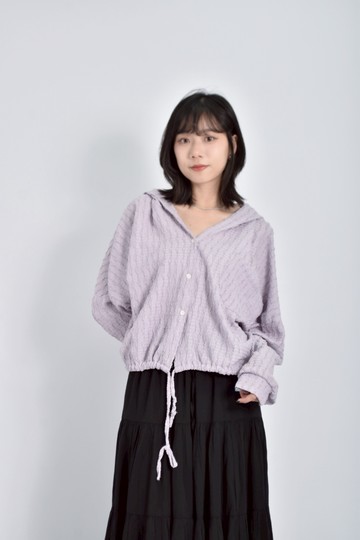 (F) fado shop質感修身短版連帽長袖排扣紫色外套