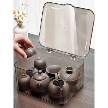 茶具收納盒簡約防塵透明帶蓋茶幾桌面整理存放功夫茶葉茶壺置物架