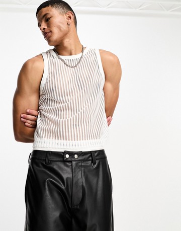 ASOS DESIGN cropped muscle fit vest in white sheer rib
