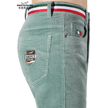 秋冬新款男士燈芯絨休閑褲布魯斯鯊魚潮牌大碼男寬松加厚直筒褲子
