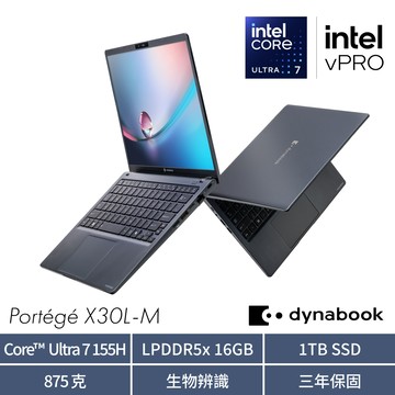 Dynabook PORTEGE X30L-M 13吋AI輕薄商用筆電 黑色(Ultra7-155H/16G/1TB/WIN11P/PQU10T-025004)