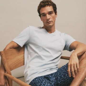 【HANRO】Night & Day男成套家居服 短袖 S-L(寶鑽藍)