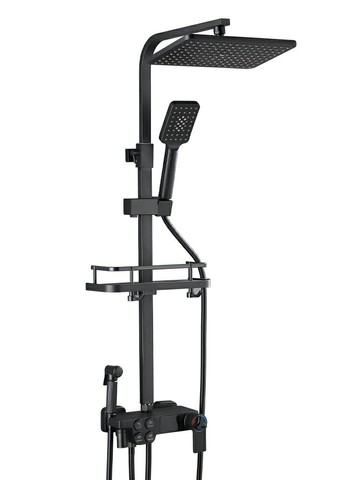 樂天精選~JOMOW淋浴花灑套裝家用黑色全銅掛墻式恒溫數顯淋雨浴室增壓噴頭 雙11全館免運