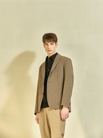 Three-Button Cotton Blazer Khaki