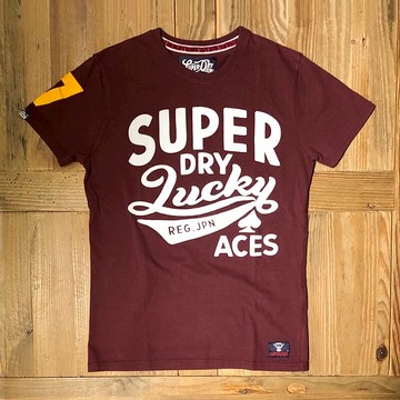 美國百分百【全新真品】極度乾燥 Superdry T恤 上衣 T-shirt 短袖 復古LOGO 短T 酒紅色 AL41