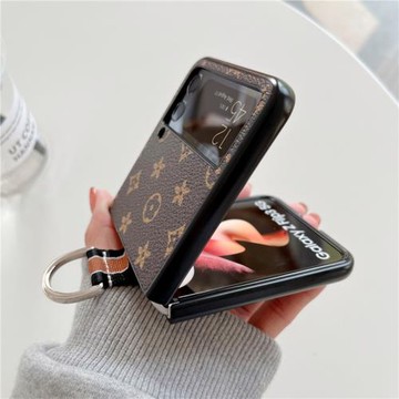 三星zflip 5手機殼折疊時尚適用Galaxy ZFLIT3女款男款簡約仿皮質潮zflip 4代Samsung新款ins硬指環防摔7210