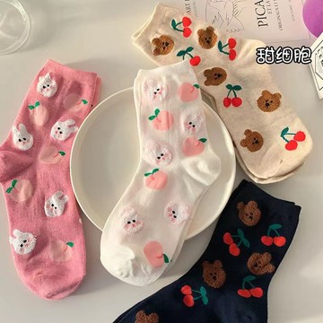 【買買鴨】毛毛動物中筒襪 現貨 ins風 襪子 中筒襪 免運 狗狗 小熊 兔子 女襪 短襪 熊 棉 棉質 運動襪 透氣襪