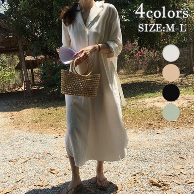 ゆったりシルエット ロングシャツ ワンピース ロング丈 長袖 ワンピース レディース 通販 Lineポイント最大get Lineショッピング