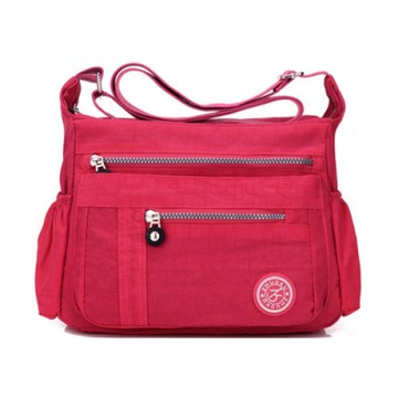 I.Dear-韓系時尚男女出遊輕便尼龍多層口袋斜背包(BG86玫紅)