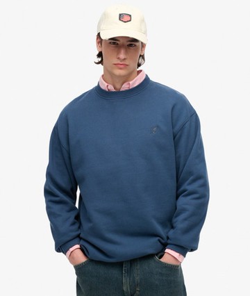 Superdry Men's Blank Oversized Crew Sweatshirt Blue Size: Xxxl