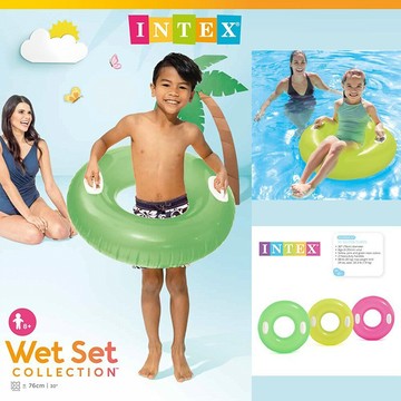 居家寶盒intex 直徑76cm雙手把單色充氣游泳圈 坐圈 浮圈 單色泳圈含把手 夏天玩水 游泳