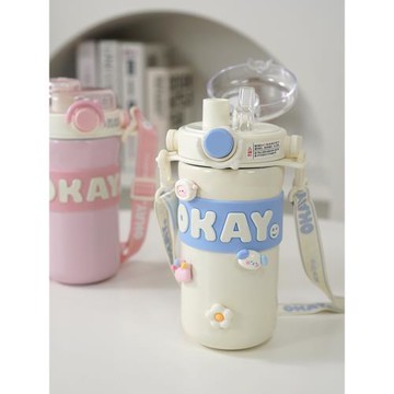 希希xy可愛保溫杯高顏值不銹鋼吸管水杯便攜大容量學生雙飲口杯子