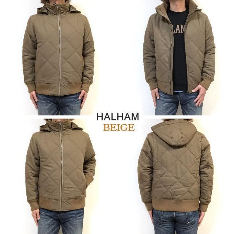 HALHAM フード脱着 起毛 ダイヤキルト 中綿ジャケット キルティング