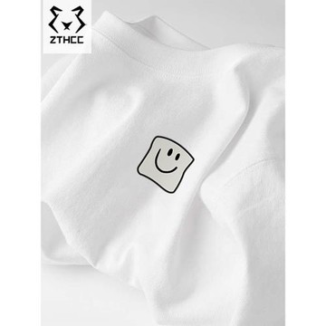 男士t恤夏季純棉大碼男裝2025新款潮流半袖笑臉印花體恤潮牌短袖