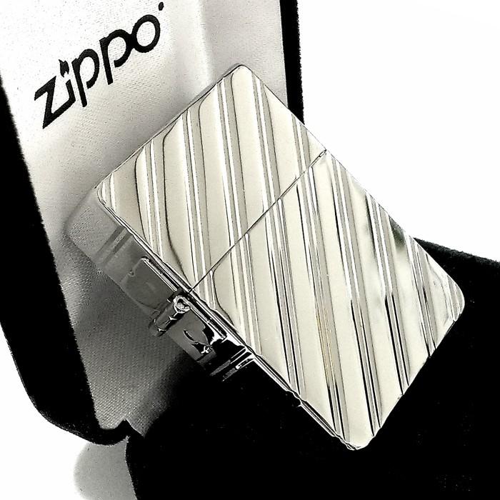 ZIPPO ライター 復刻レプリカ ジッポー プラチナシルバー かっこいい 5面ダイヤカット彫刻 鏡面 角型 3バレル