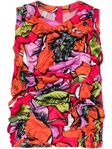Comme Des Garçons - gathered floral-print tank top - women - Polyester/Polyester - M - Orange