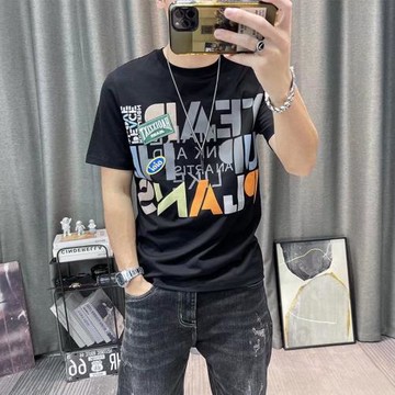 男士字母休閑修身百搭短袖T恤