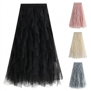 [巴黎精品] 半身裙長裙-高腰網紗不規則女裙子6色a1fq32