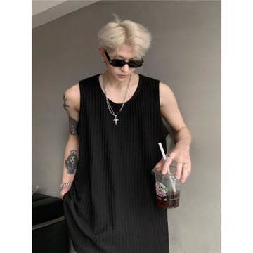 速干冰絲背心男款夏季美式兩根筋無袖T恤潮牌痞帥健身坎肩高級感