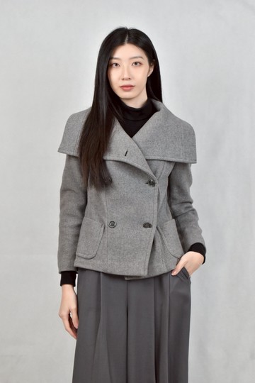 (S) max mara灰色羊毛翻領外套