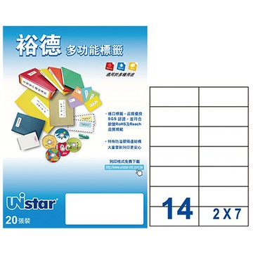 裕德Unistar三用列印電腦標籤/US4674/白色/105x42.3mm/20張/包