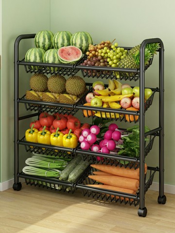 廚房菜籃子置物架落地多層水果蔬菜開放式收納架子多功能儲物筐柜