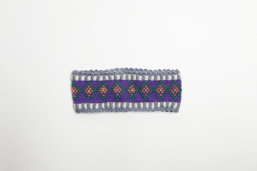 南美洲秘魯純羊駝毛線手工編織菱形造型髮帶/運動頭帶/民族風無襯