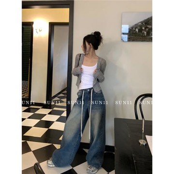 SUNONEONE 灰色設計感上衣女秋冬新款溫柔慵懶寬松短款針織開衫