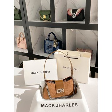 MACK JHARLES復古絲絨腋下包包2025秋冬新款高級感鏈條法棍包爆款